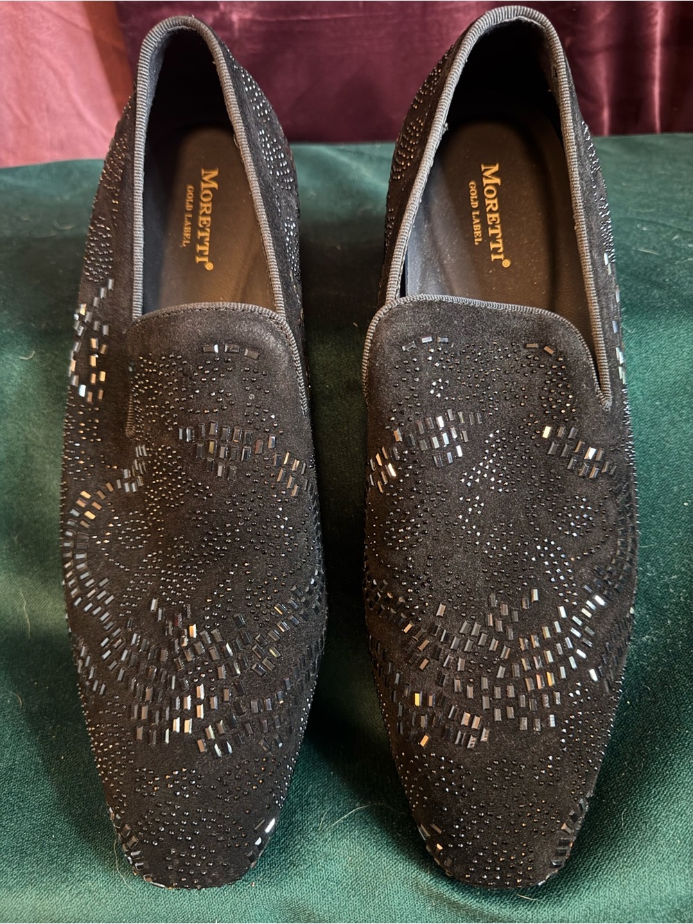 Black Embellished Suede Men’s Moretti Gold Label Loafers - Picture 2 of 5